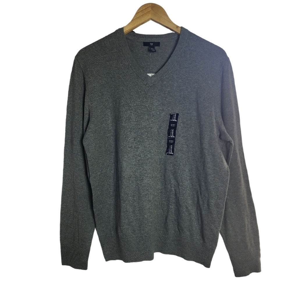 Gap Gray V-Neck 100% Cotton Long Sleeve Men's Sweater Size M NWT